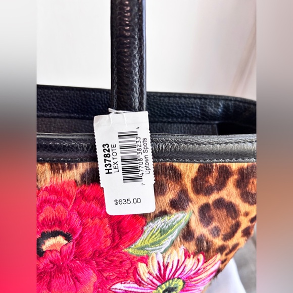 NWT Brighton Leopard Lex Tote Uptown Spots Black Leather Embroidered Flowers - Picture 7 of 15
